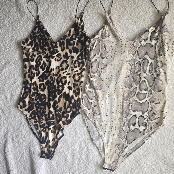 Gaze Animal Print Women's Bodysuit Set Of 2 Tops - Picture 5 of 14